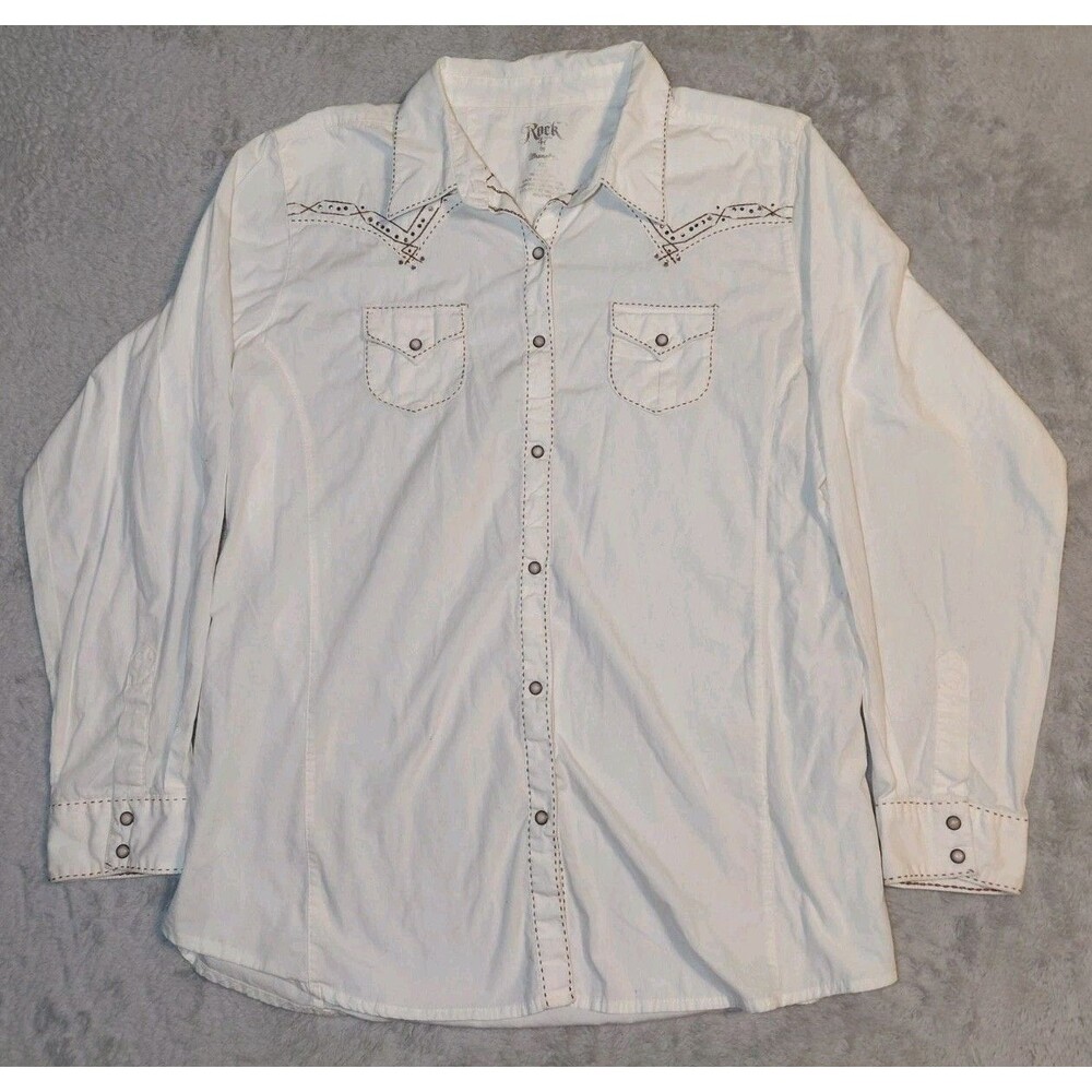 Rock 47 By Wrangler Pearl Snap Western Shirt Men’s 2XL  Embroidery Western Rodeo
